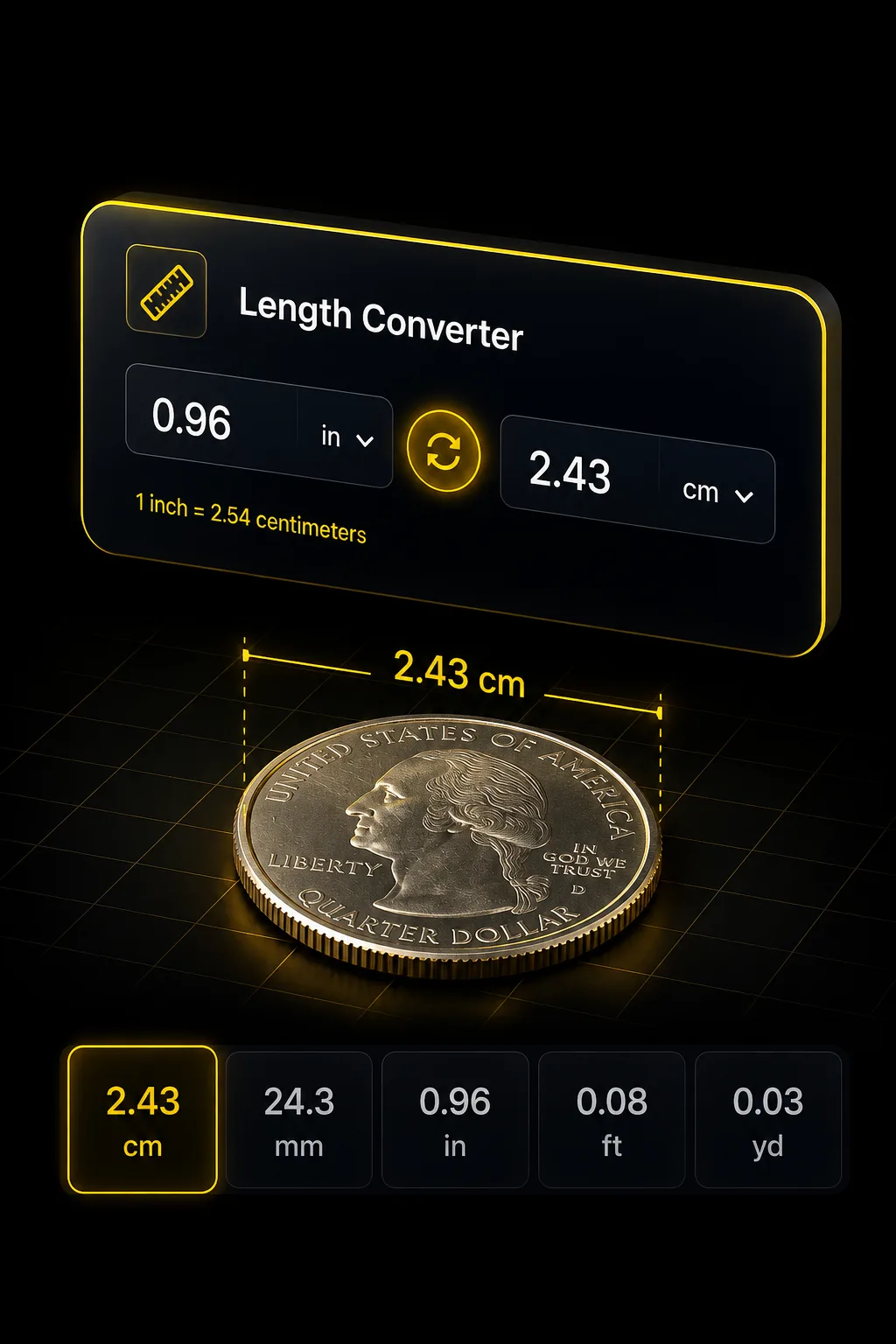 MeasureBeam converter interface showing a live unit conversion
