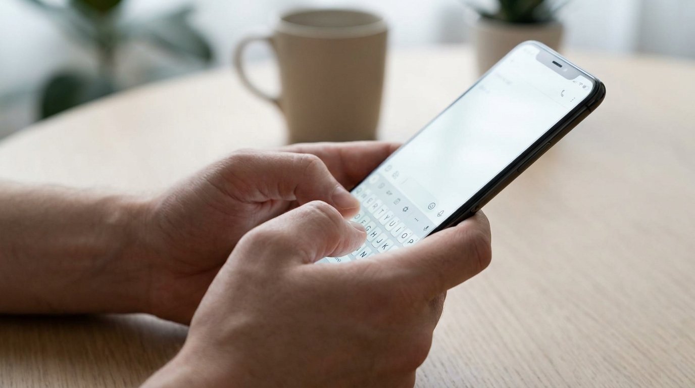 Two hands holding a large smartphone to type with both thumbs