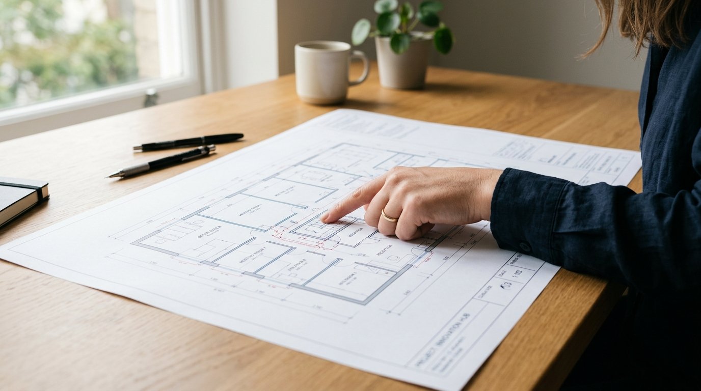 A large A3 print being reviewed by hand