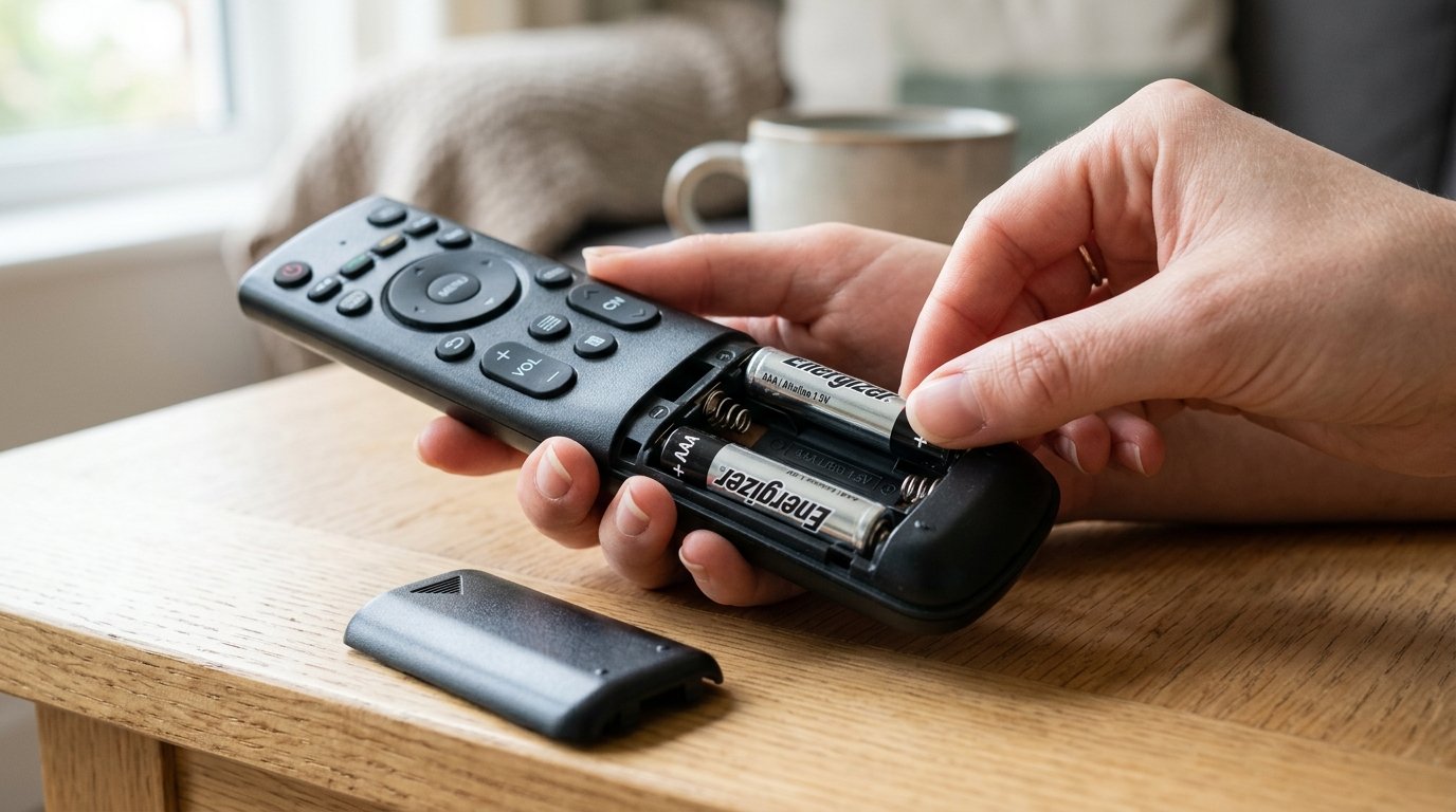 AAA batteries being inserted into a remote control