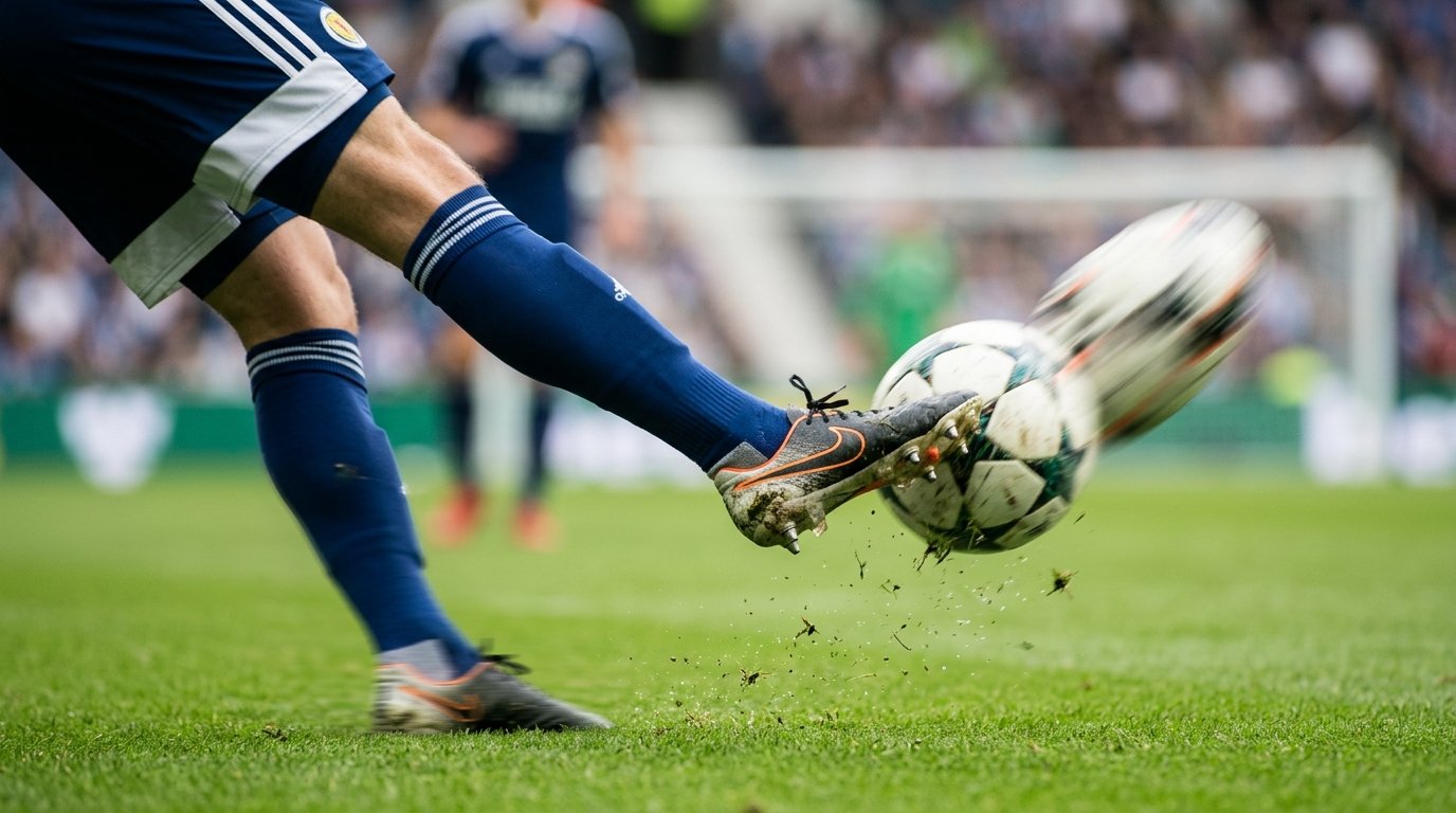 A soccer ball being kicked with motion blur