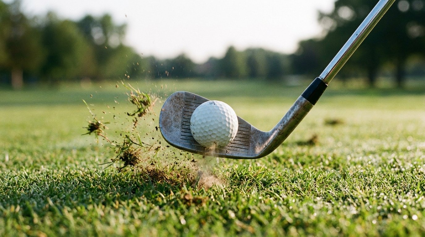 A golf ball being struck by a club face