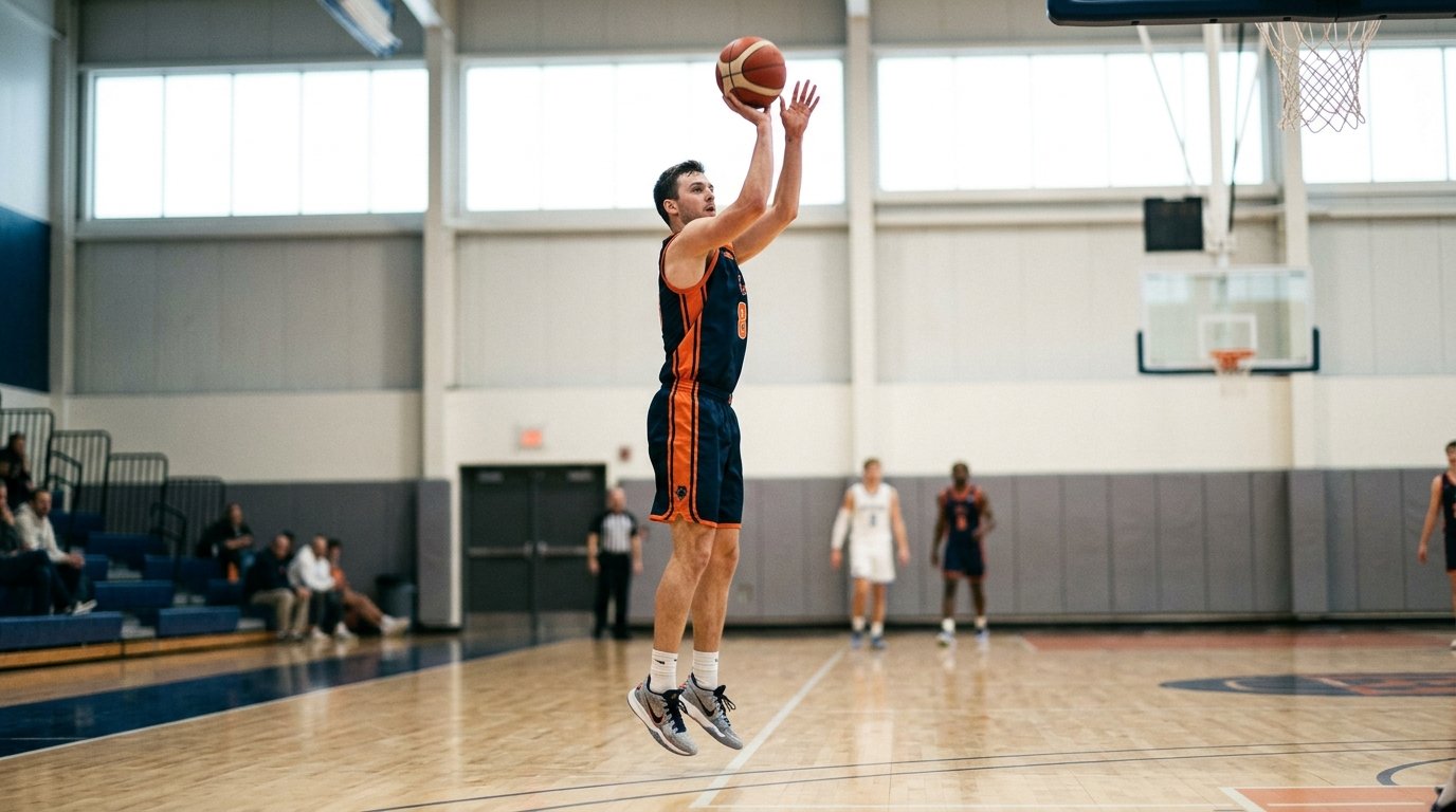 A basketball player shooting a jump shot