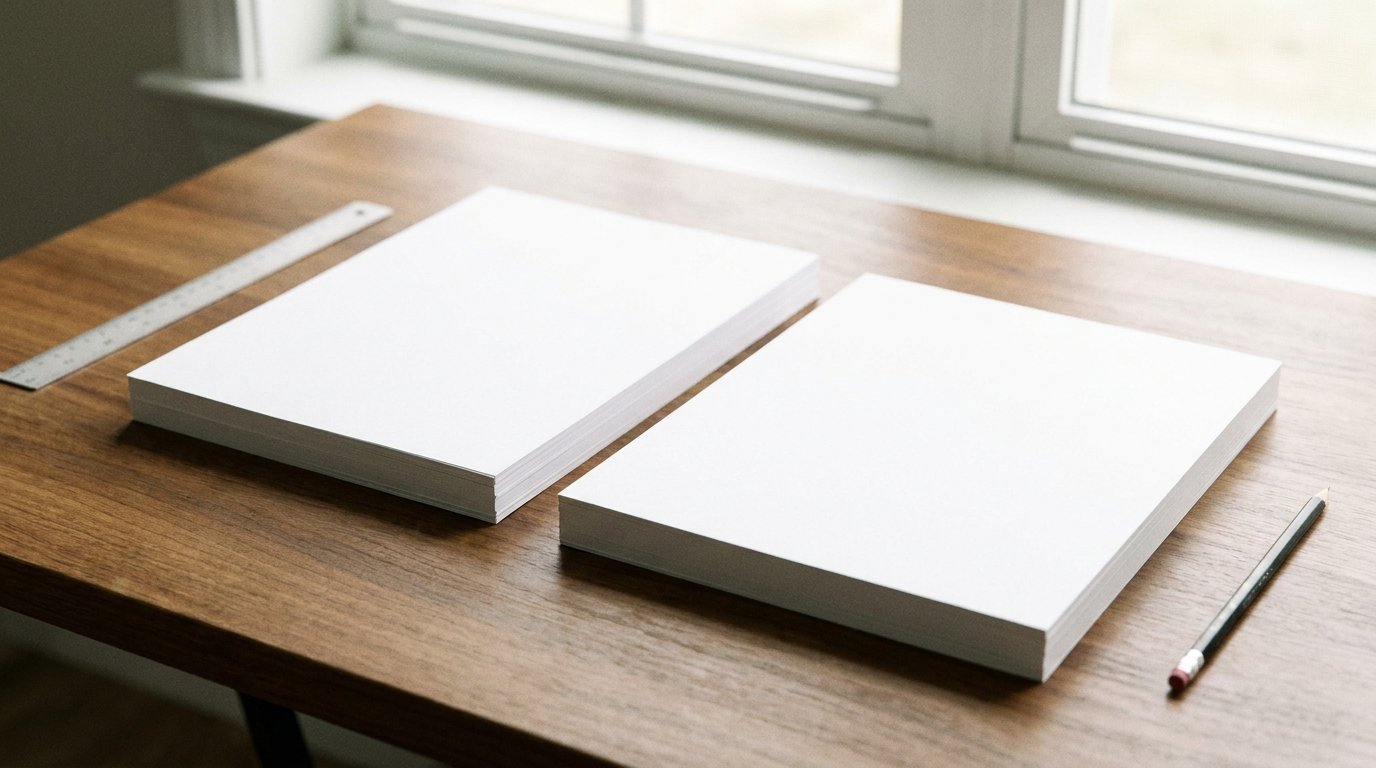 Two stacks of paper, A4 and US Letter, side by side