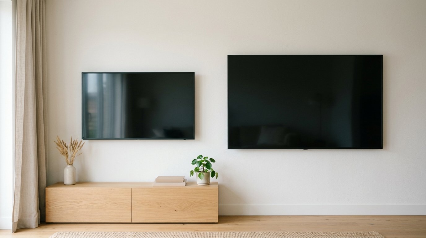 Two TVs of different sizes mounted side by side